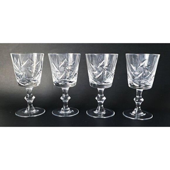 4 Pinwheel Crystal Wine Glasses Stems Goblets Vintage Barware Cocktail Glass - Picture 1 of 4